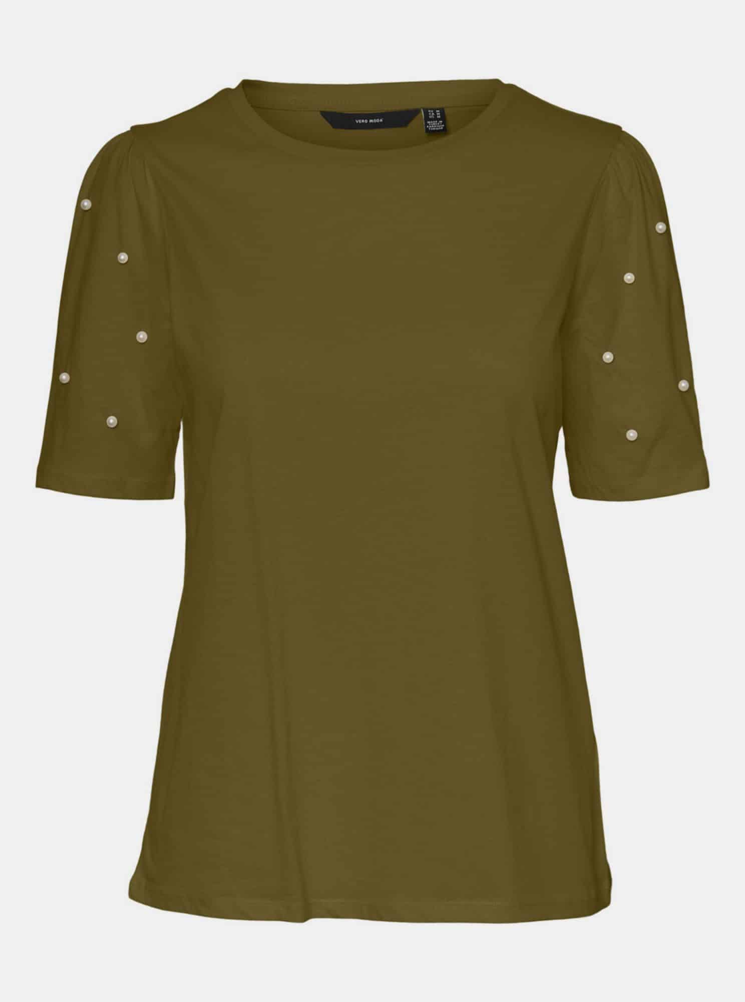 Khaki tričko s ozdobnými detaily VERO MODA Celia
