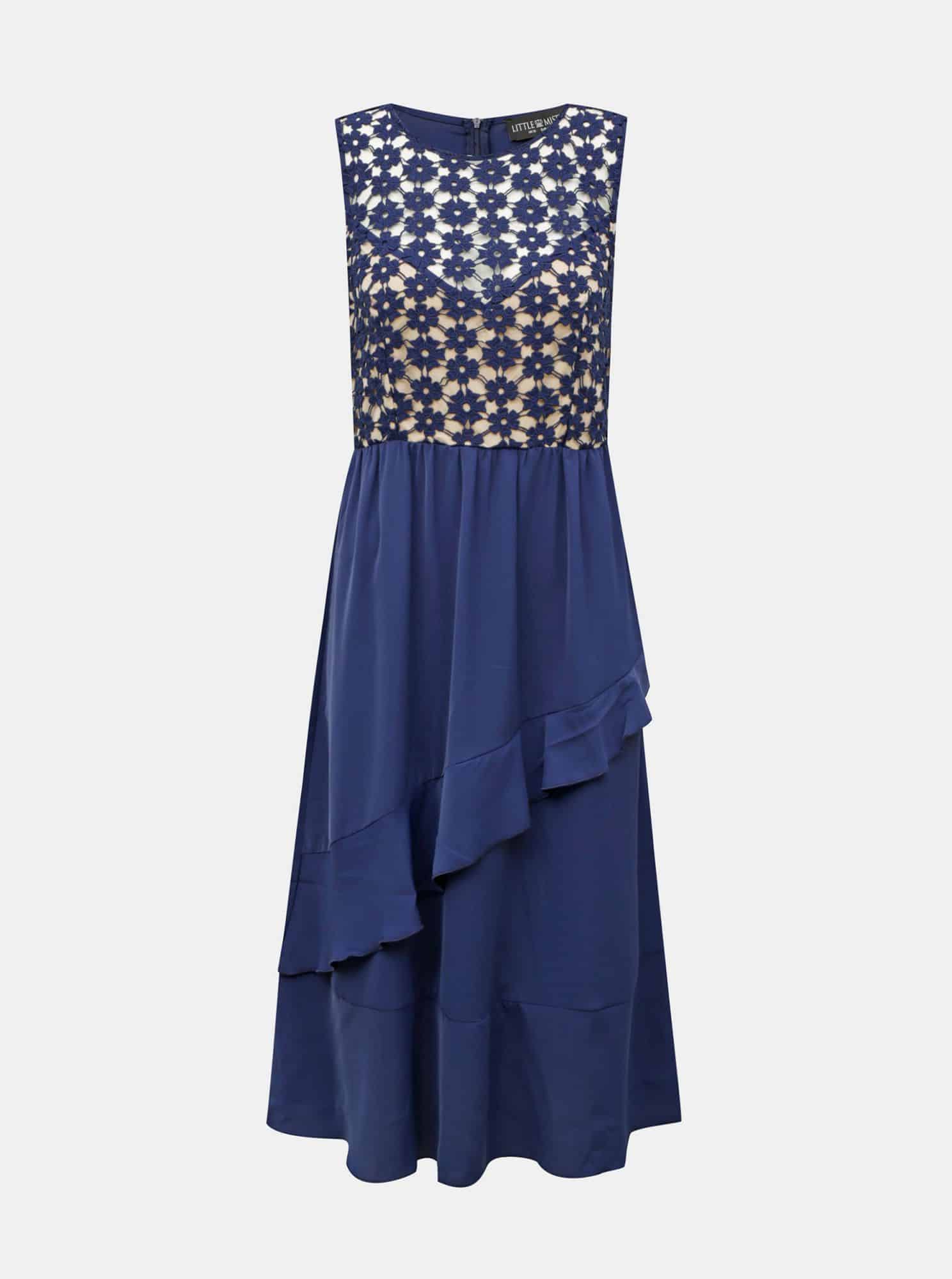 Modré midišaty s volánem Little Mistress