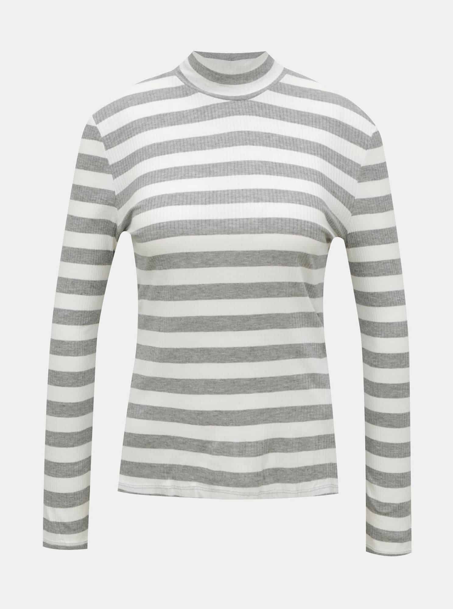 Bílo-šedé pruhované tričko se stojáčkem Noisy May Tanya