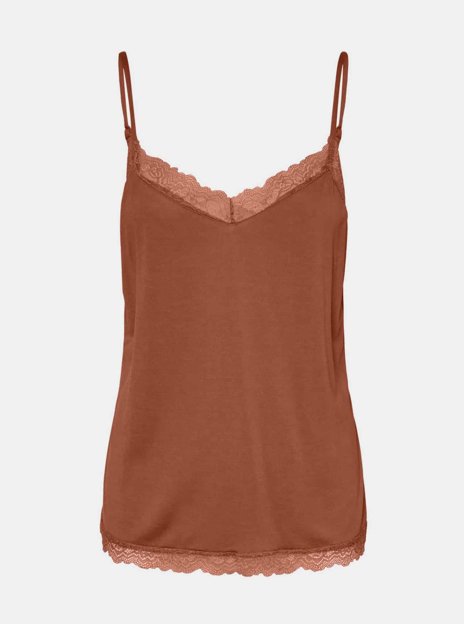 Hnědý top s krajkou VERO MODA Sofia