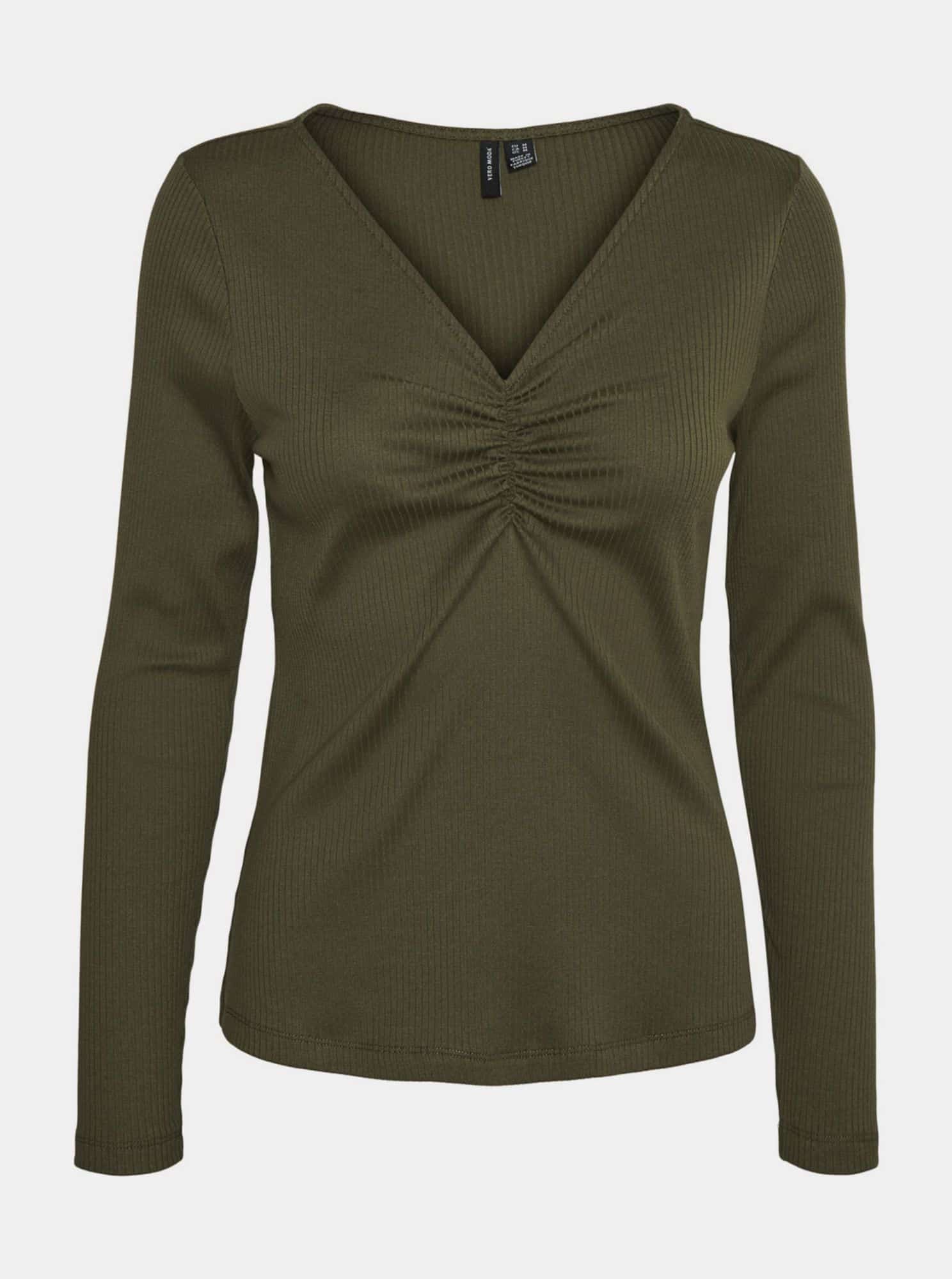 Khaki žebrované tričko VERO MODA Polly