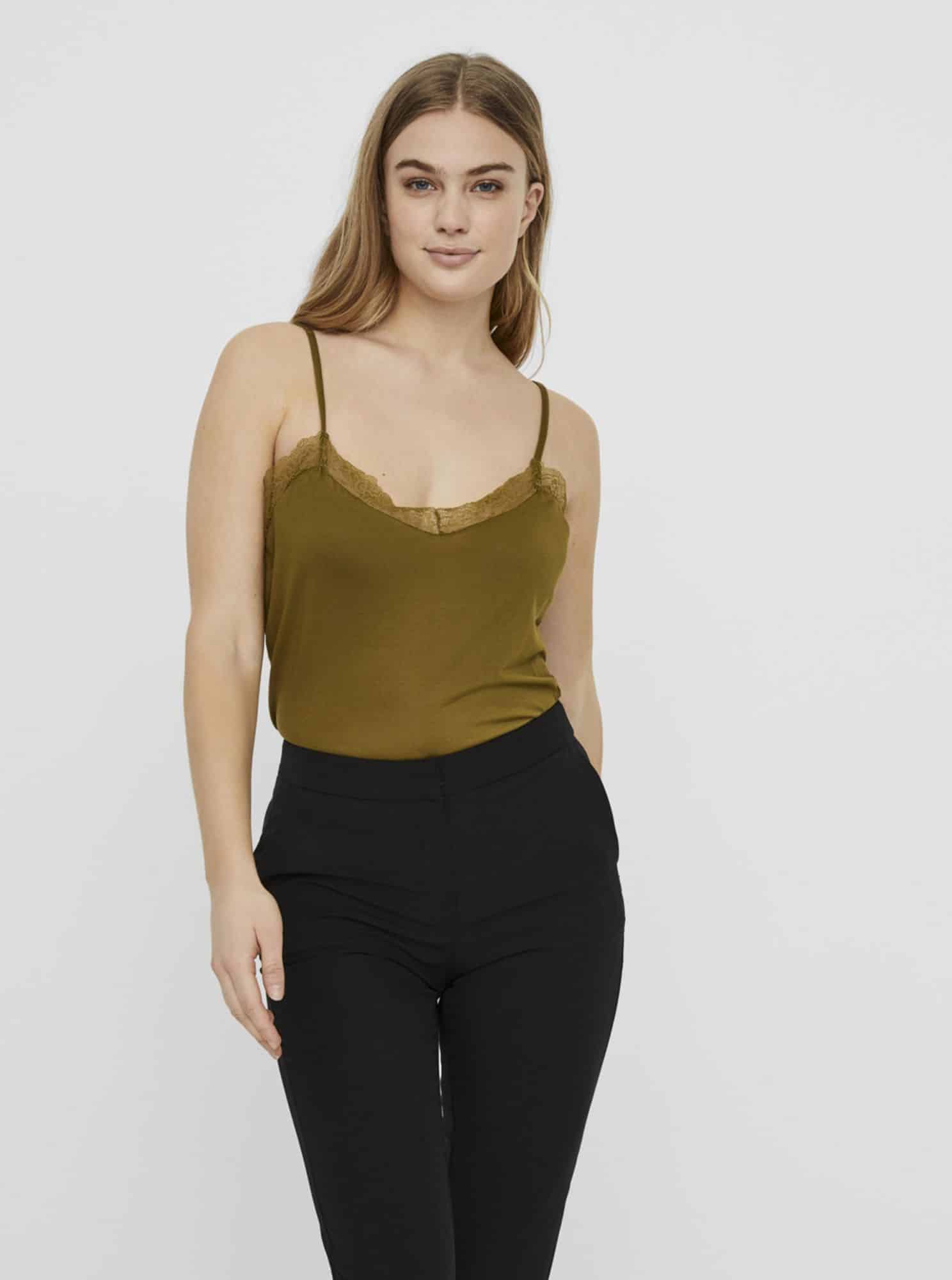 Khaki top s krajkou VERO MODA Sofia