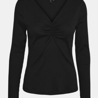 Černé žebrované tričko VERO MODA Polly