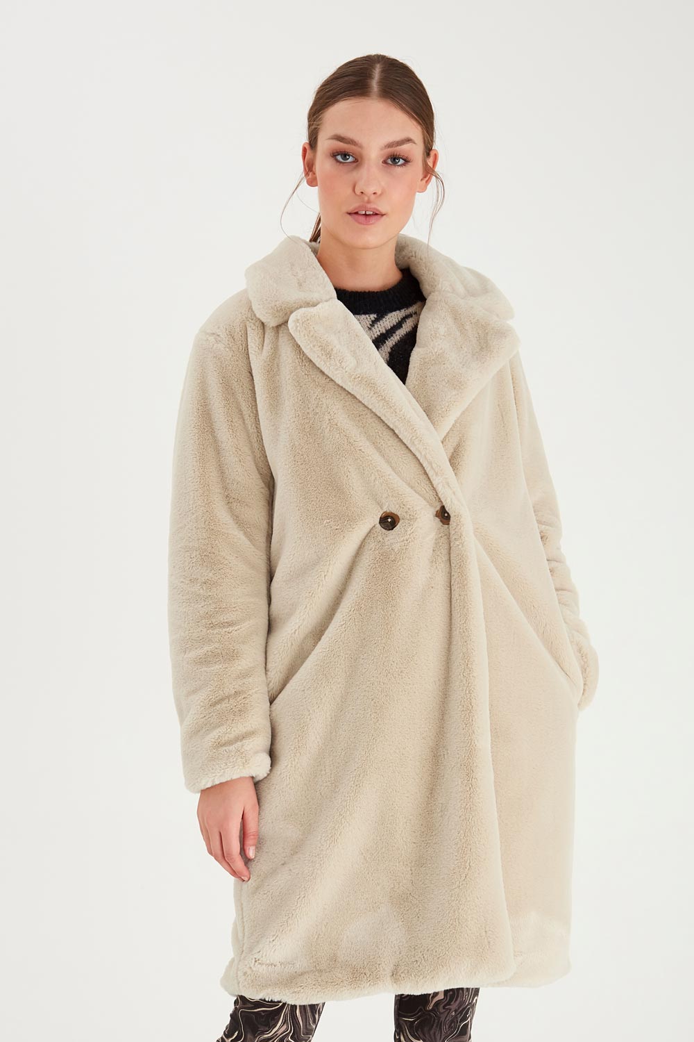 Ichi béžový zimní kabát Ihhaya JA Tapioca