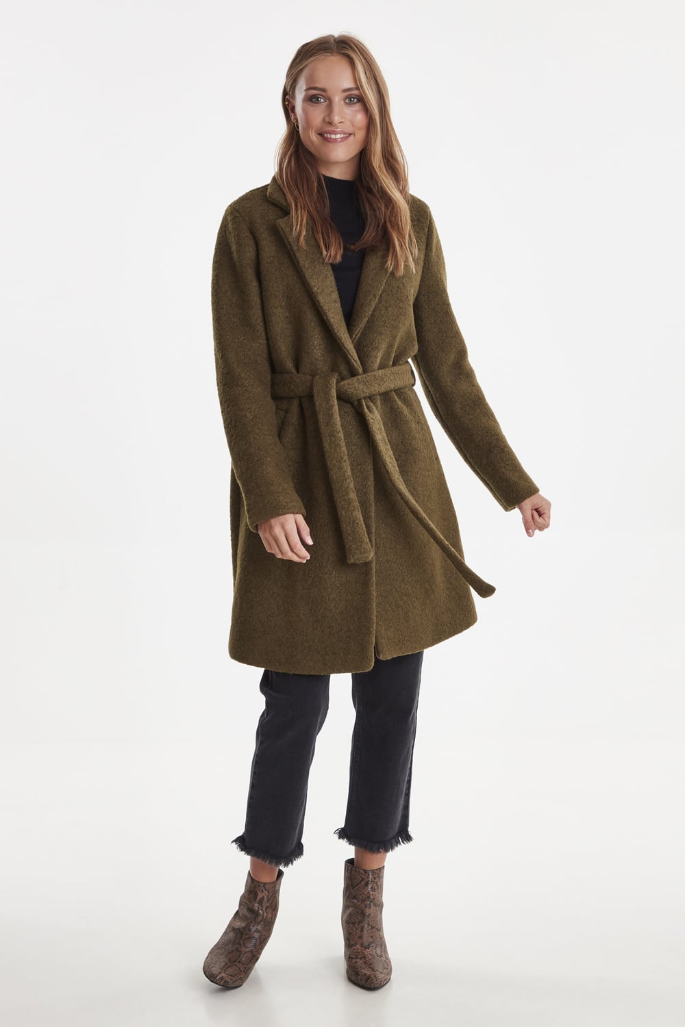 Ichi khaki kabát Ihstipa s vázáním