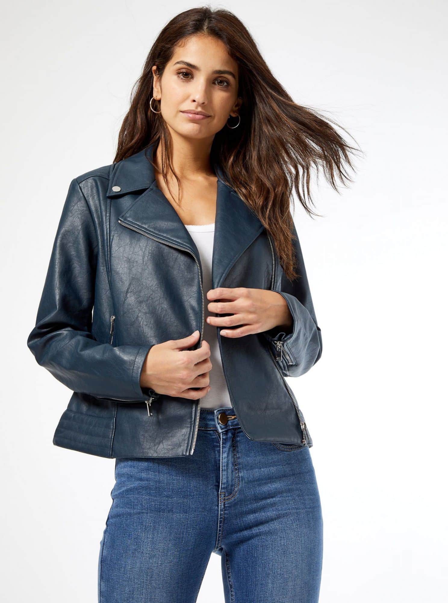 Tmavě modrý koženkový křivák Dorothy Perkins