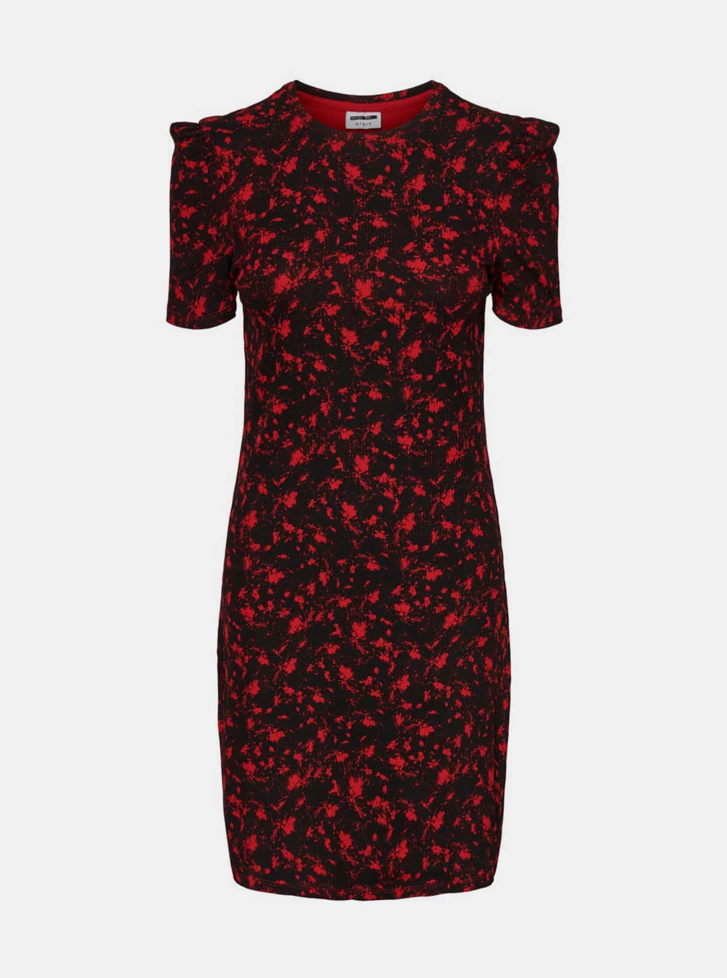 Červeno-černé vzorované pouzdrové šaty Noisy May Lea