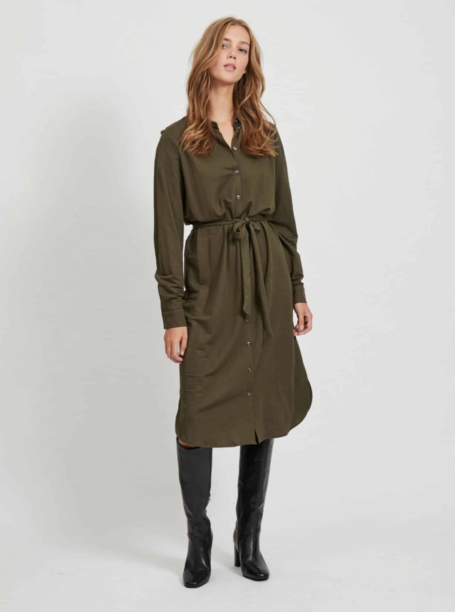 Khaki košilové midišaty VILA Safina