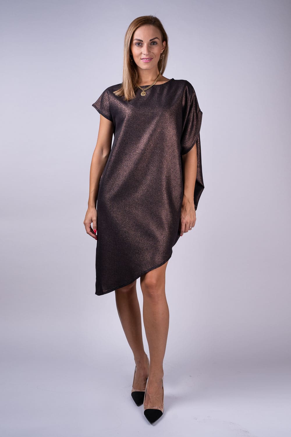 Simpo černé metalické asymetrické šaty Storm bez pásku