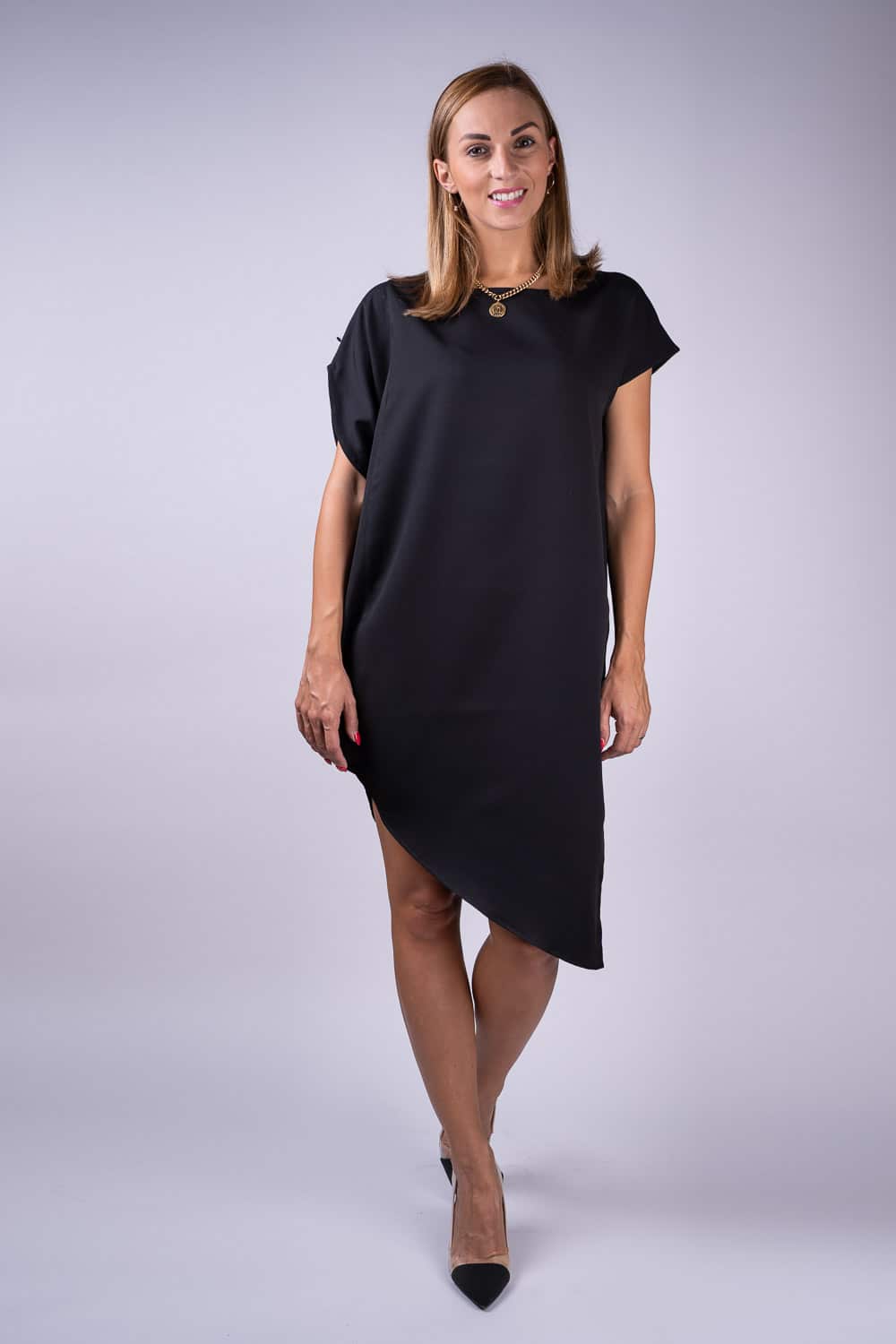 Simpo černé asymetrické šaty Storm bez pásku