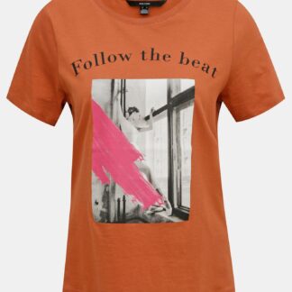 Hnědé tričko s potiskem VERO MODA