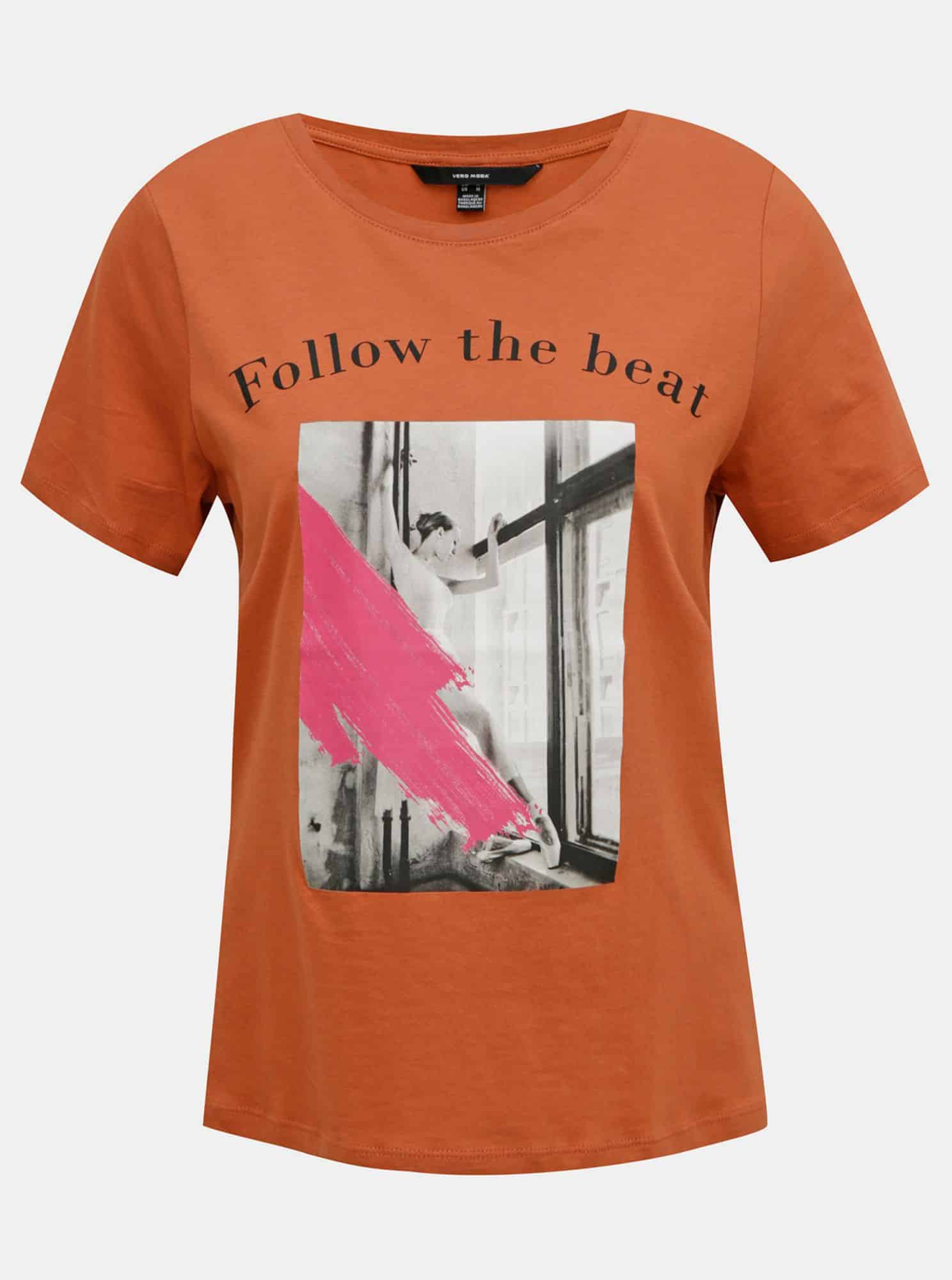 Hnědé tričko s potiskem VERO MODA