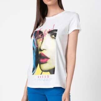 Guess bílé tričko Logo Frontale Glitter s potiskem