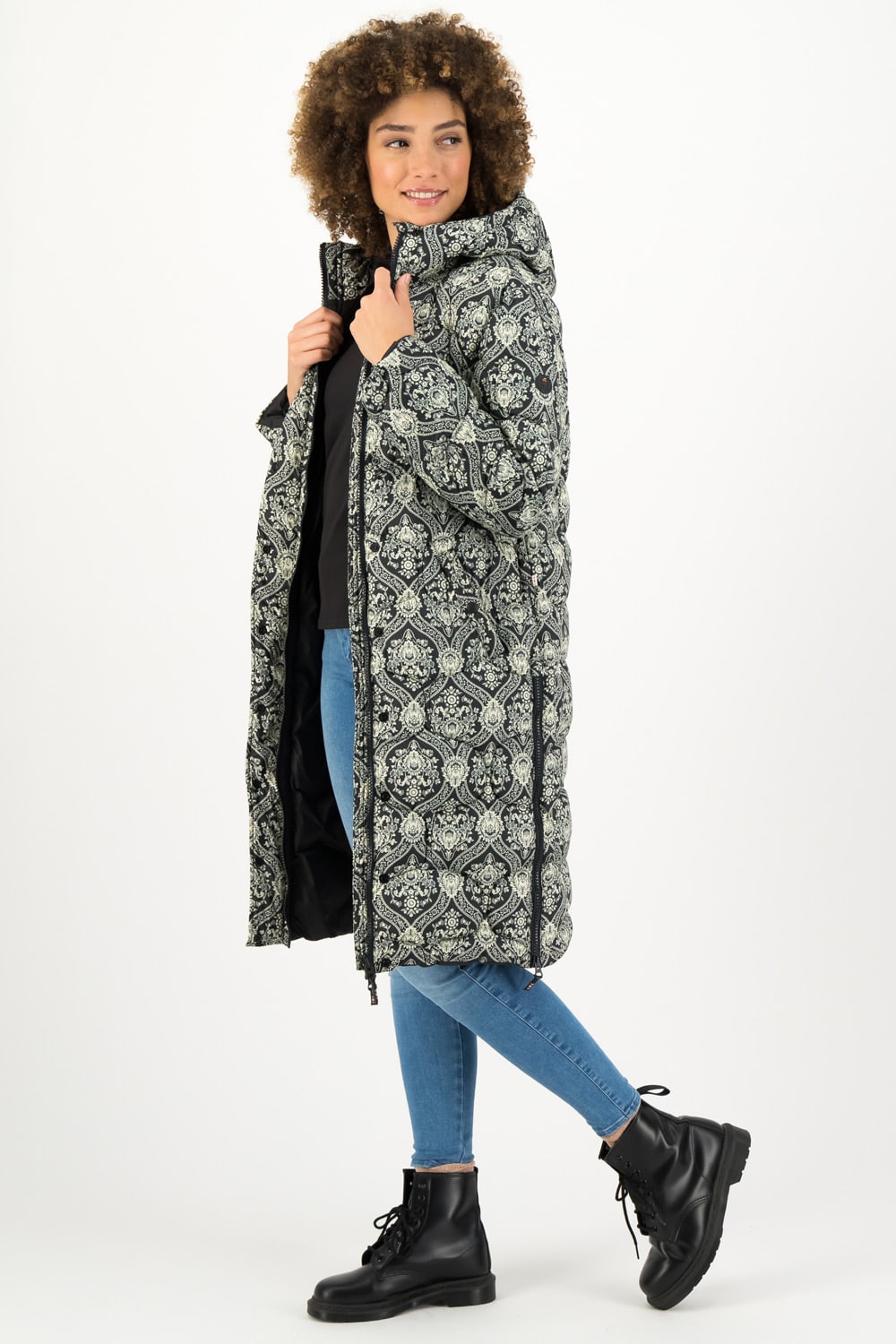 Blutsgeschwister černo-bílý zimní kabát Damask Rose