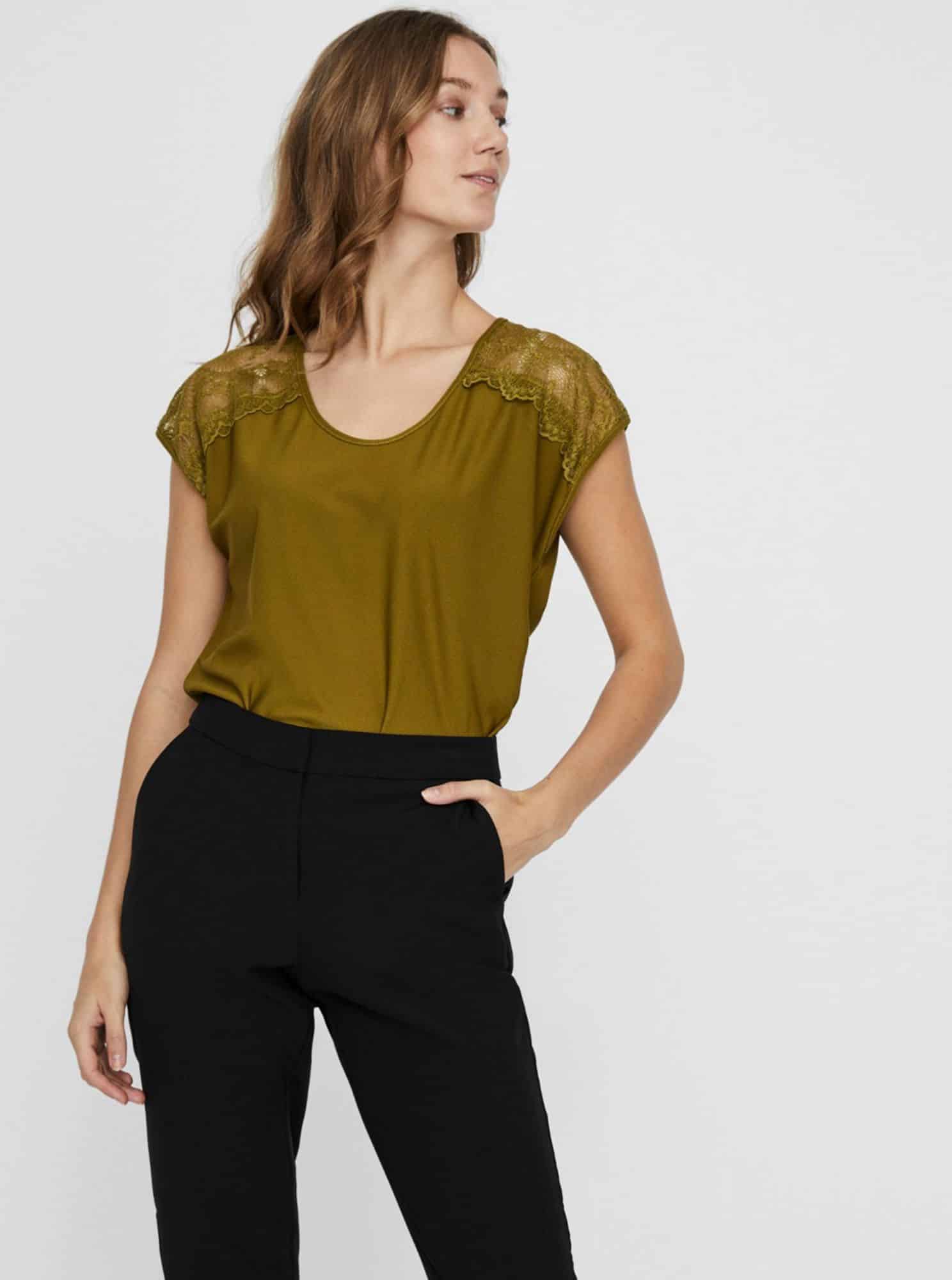 Khaki dámská halenka s krajkou VERO MODA Milla