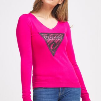 Guess růžový svetr Maglia Triangle Logo