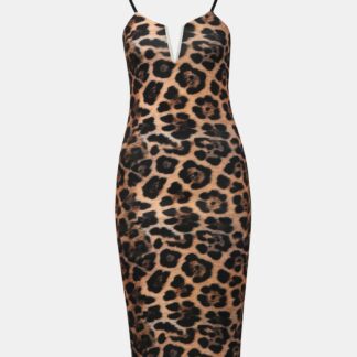Hnědé pouzdrové šaty s leopardím vzorem Haily´s Lorie