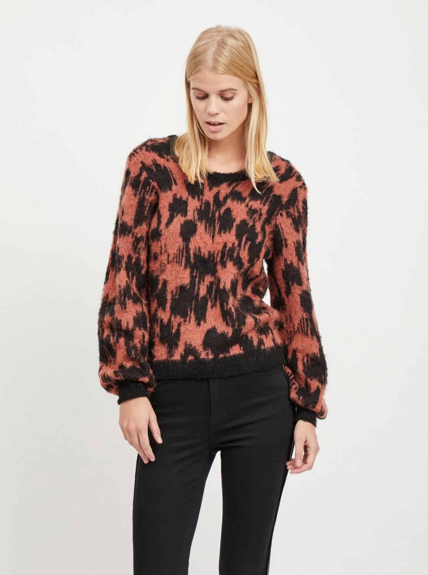 Černo-cihlový vzorovaný svetr s příměsí vlny VILA Baini