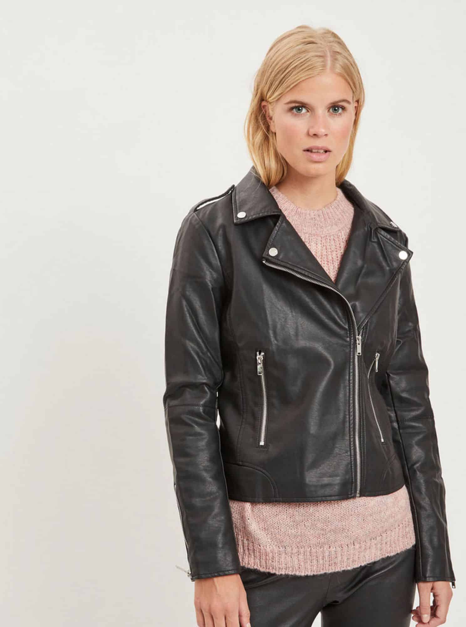 Černý koženkový křivák VILA Cara