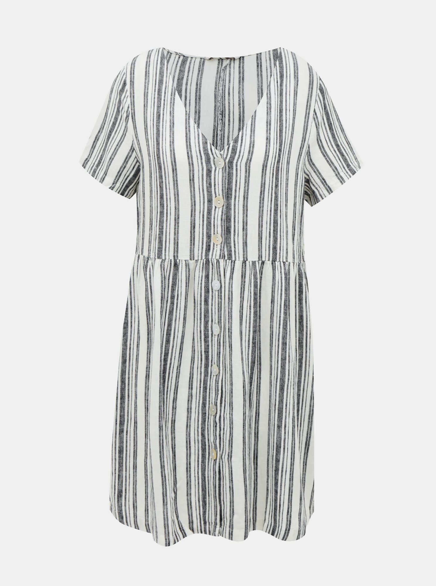 Bílo-šedé lněné pruhované šaty ONLY Alfina