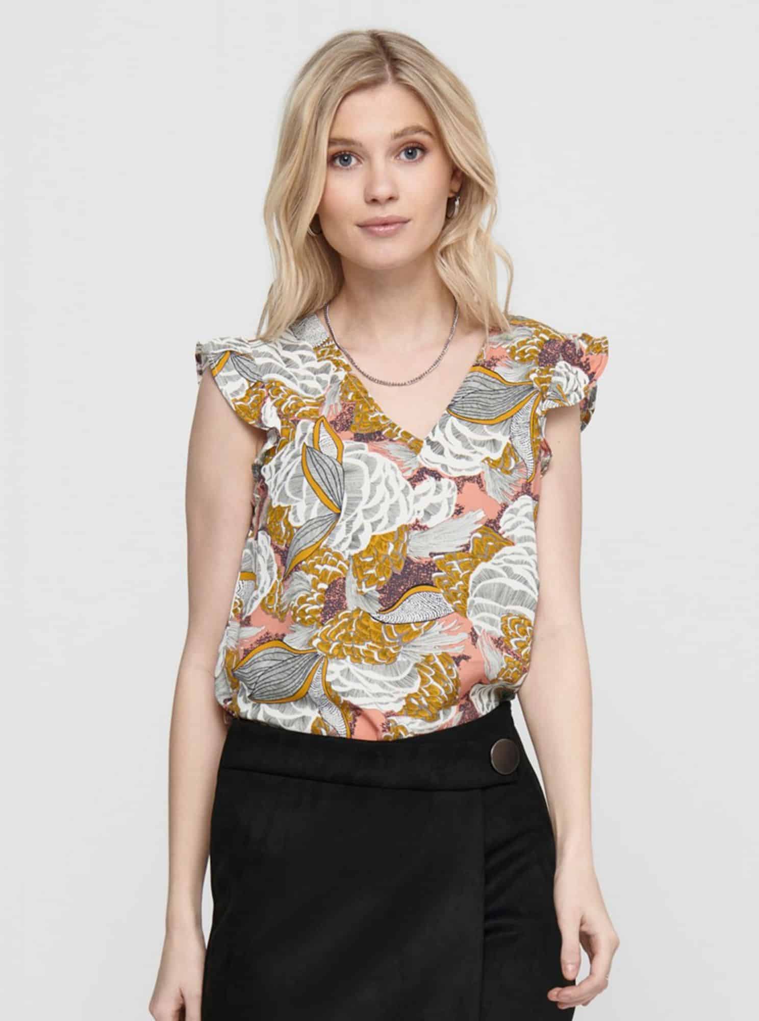 Hnědá květovaná halenka ONLY Beatrice