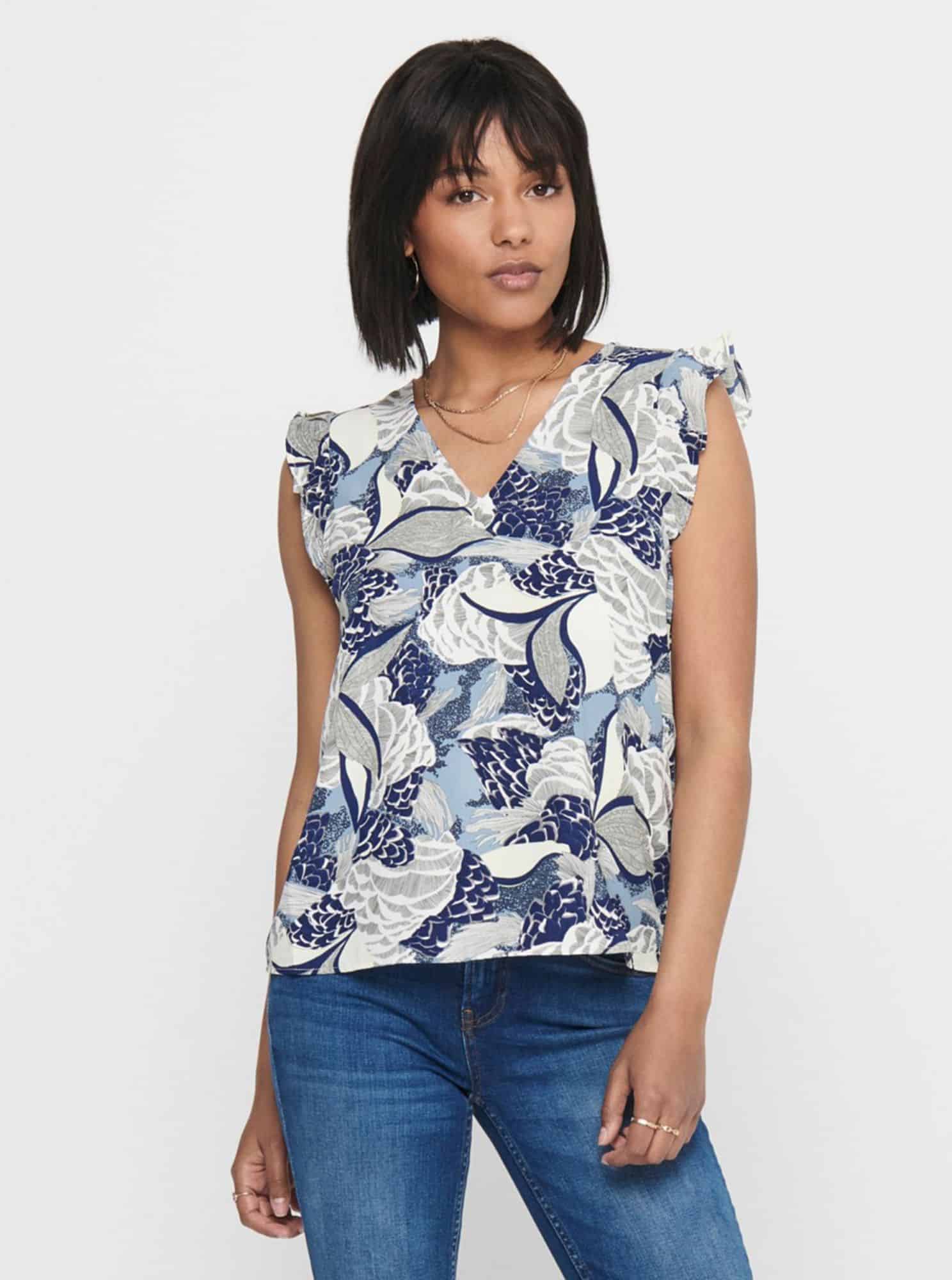 Modrá květovaná halenka ONLY Beatrice