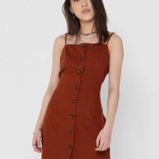 Hnědé šaty s příměsí lnu ONLY Ember