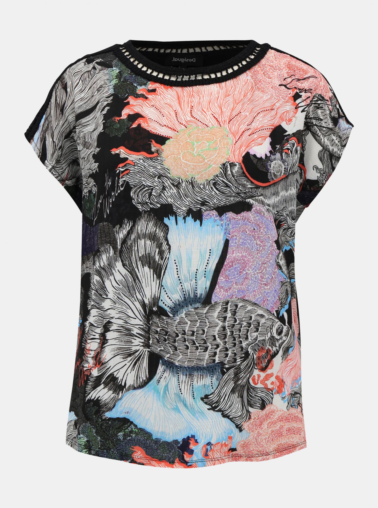 Růžovo-černá vzorovaná halenka Desigual Viena