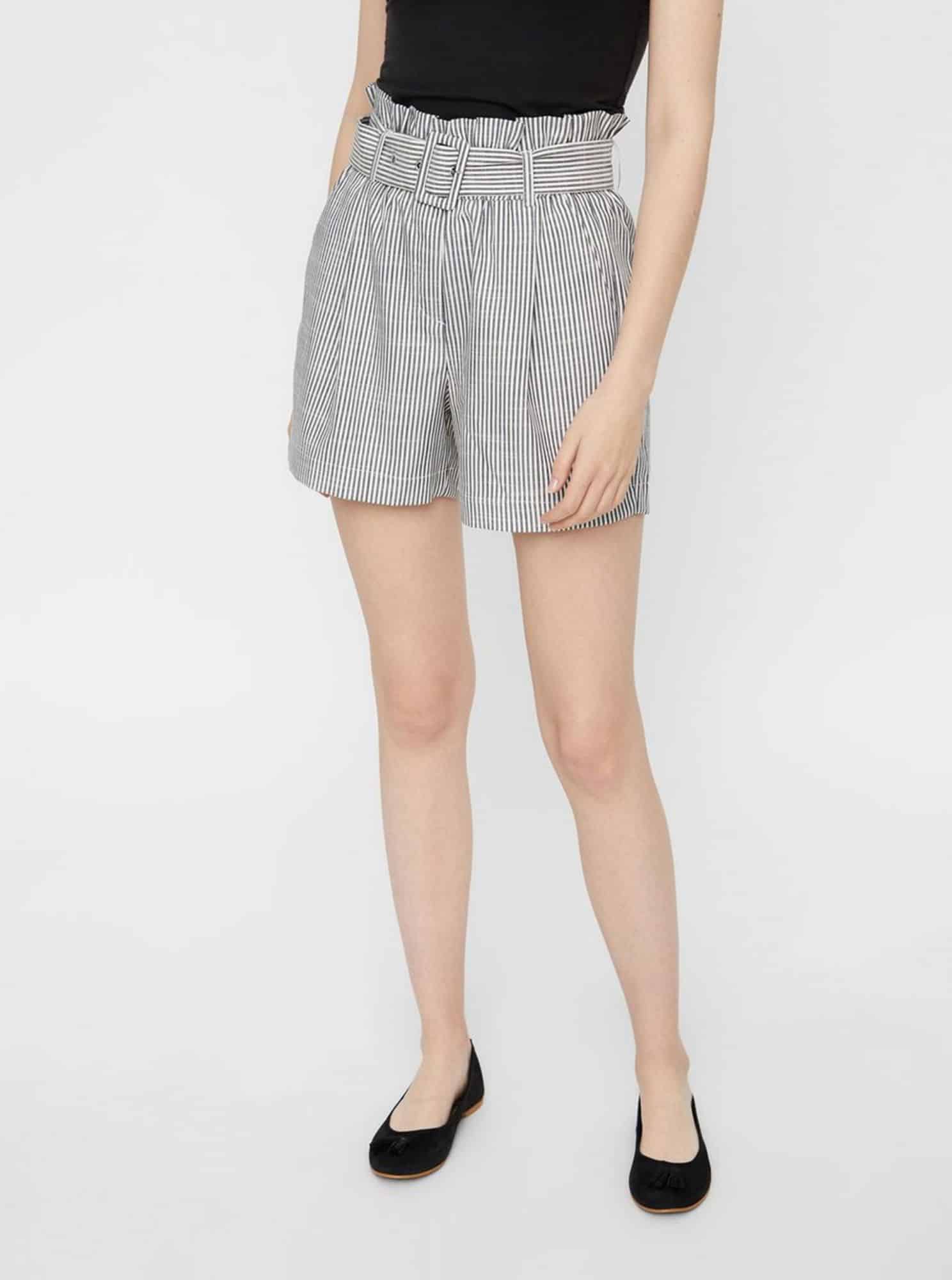 Šedé pruhované kraťasy s vysokým pasem VERO MODA Gally