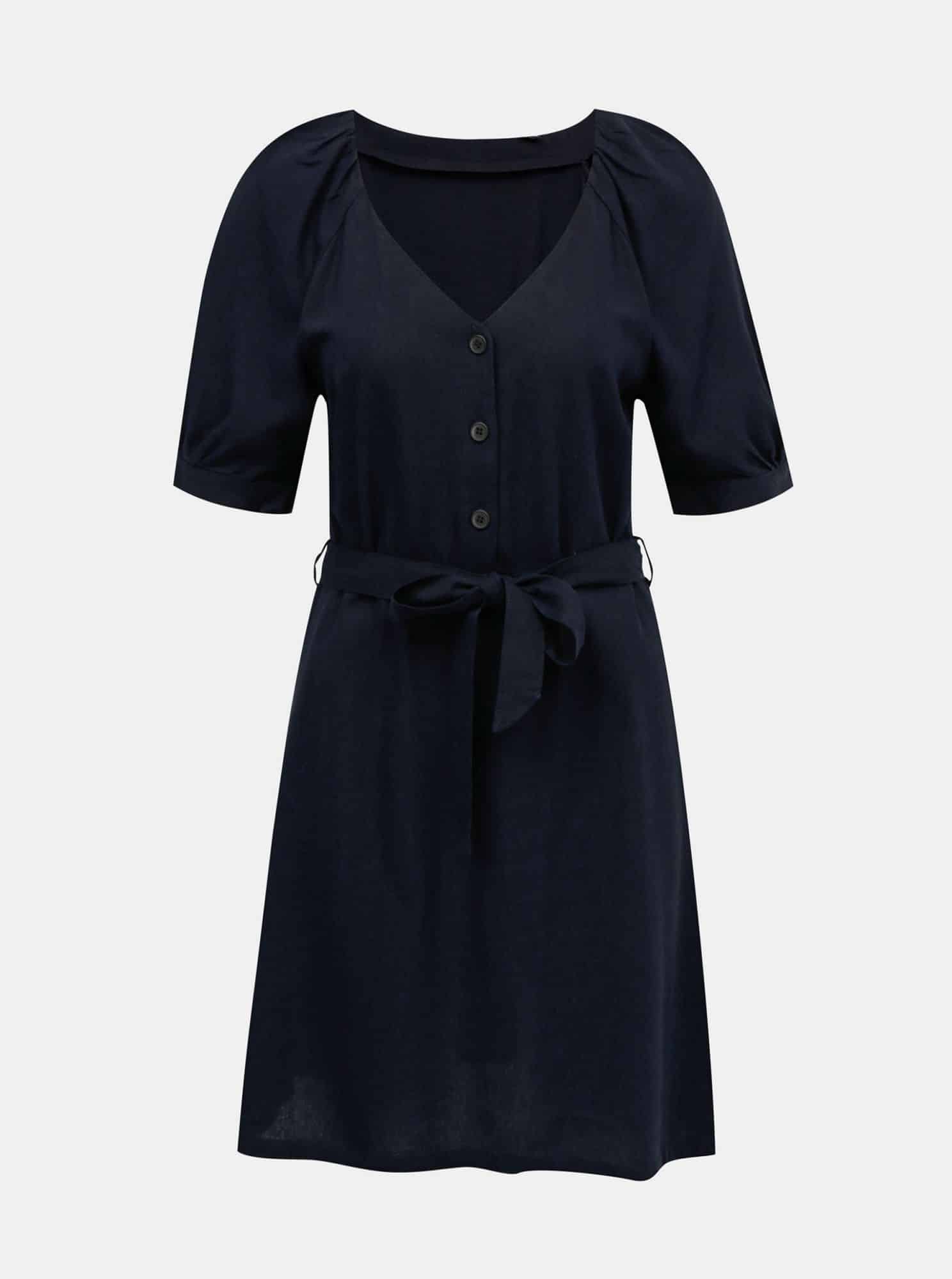 Tmavě modré lněné šaty VERO MODA Day