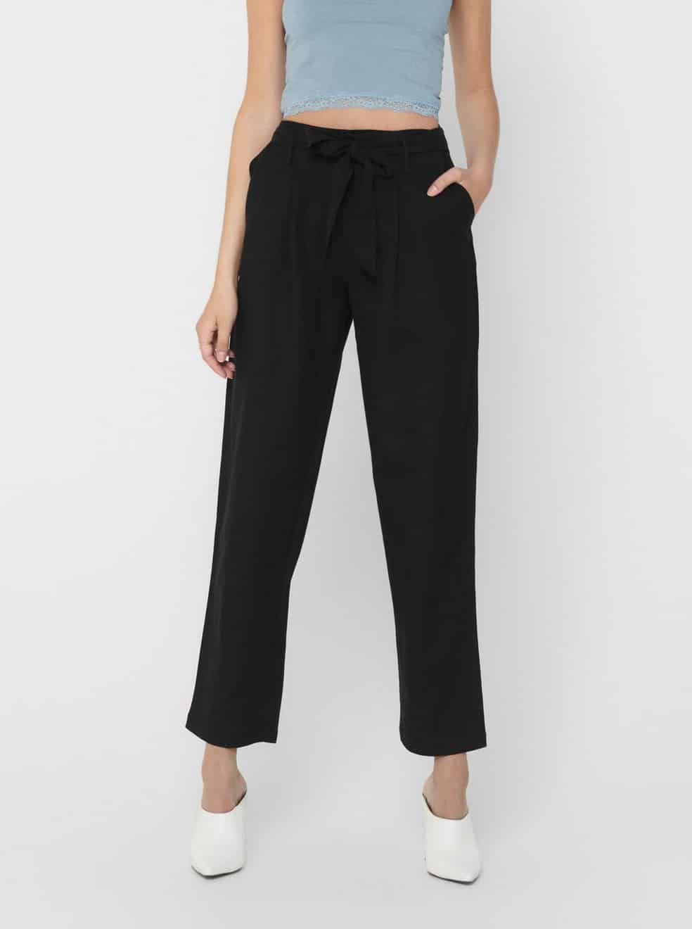 Černé kalhoty s příměsí lnu ONLY