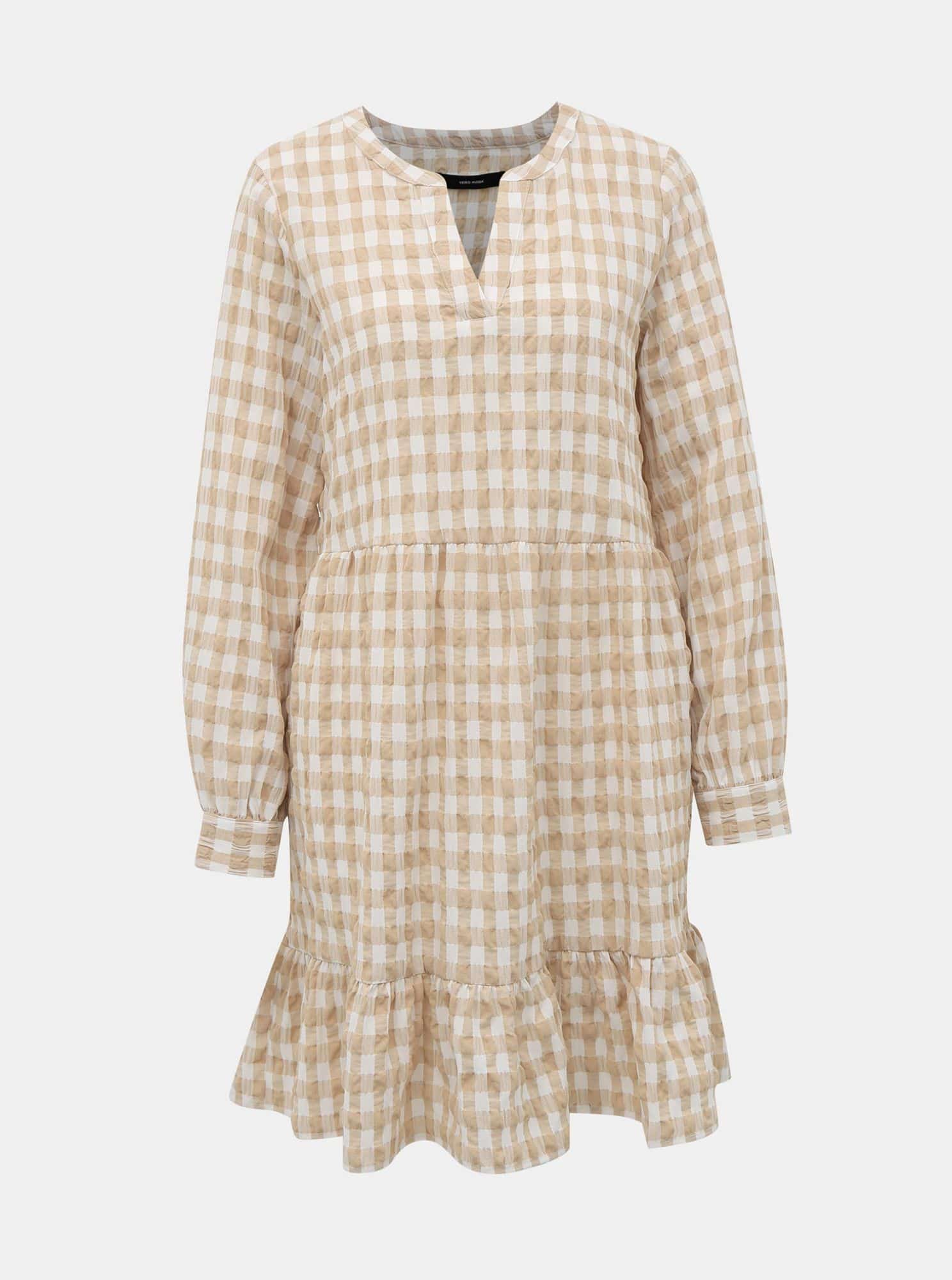Bílo-béžové kostkované šaty VERO MODA Kimi