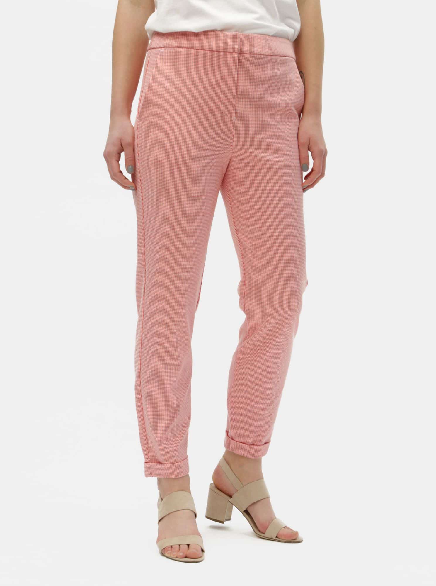 Lososové vzorované kalhoty s vysokým pasem VERO MODA Toni