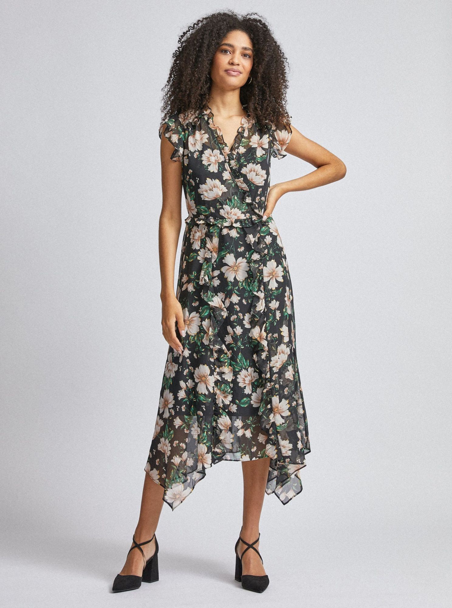 Černé květované midi šaty Dorothy Perkins