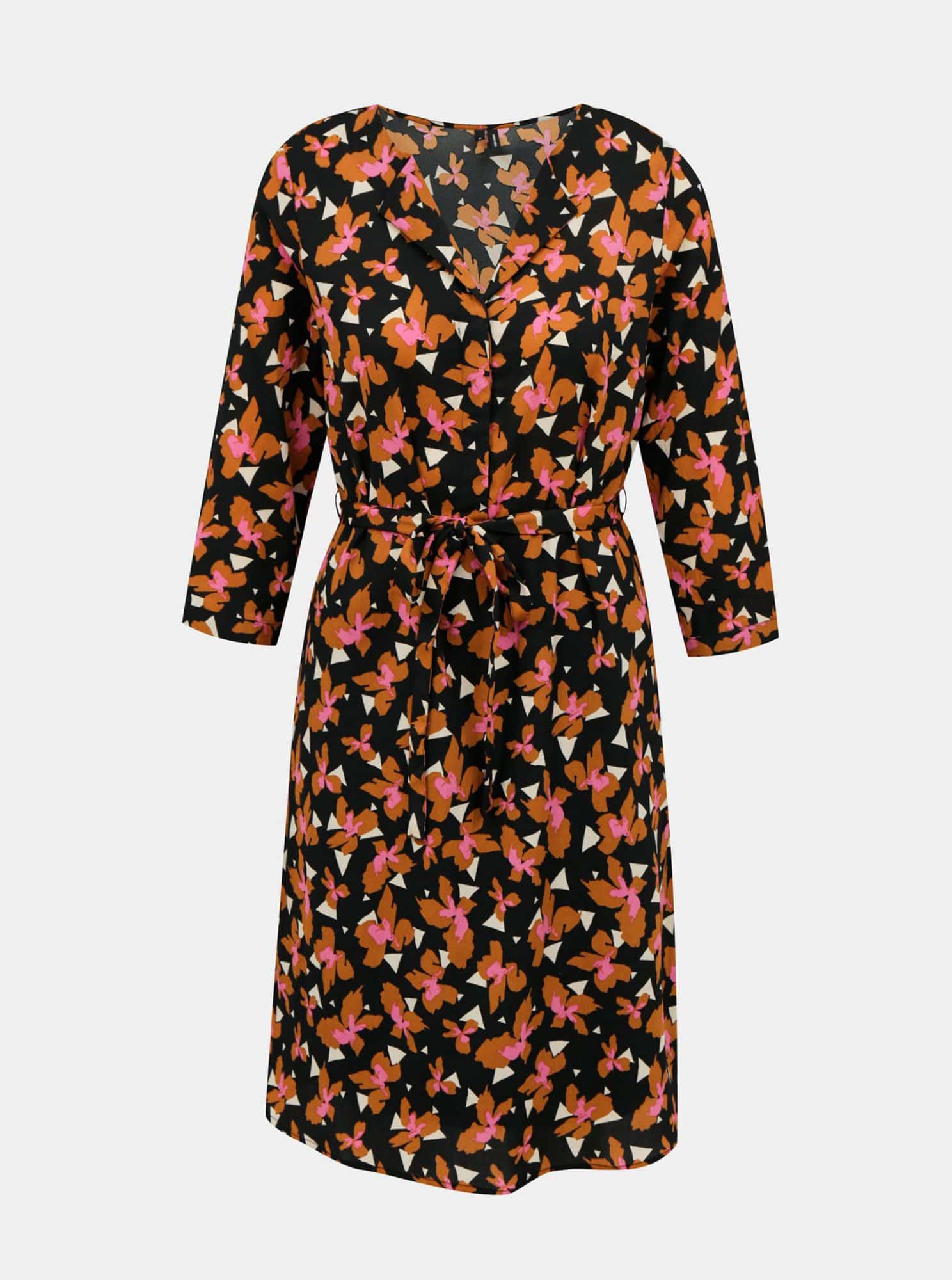 Oranžovo-černé květované šaty VERO MODA Grace