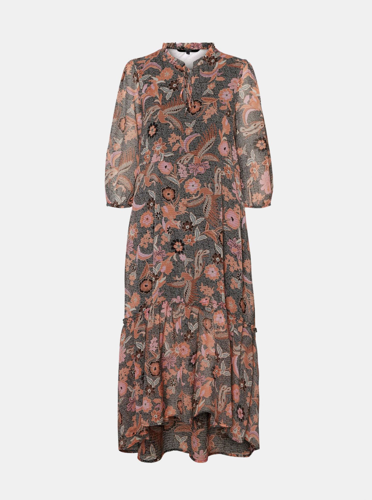 Růžovo-šedé květované maxišaty VERO MODA Nuka