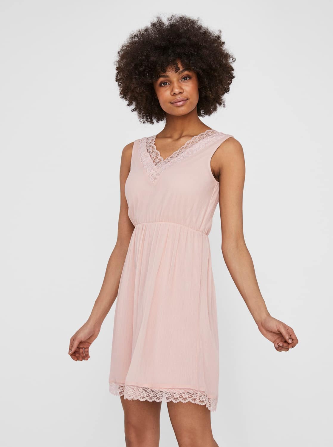 Růžové šaty s krajkou VERO MODA Pernilla