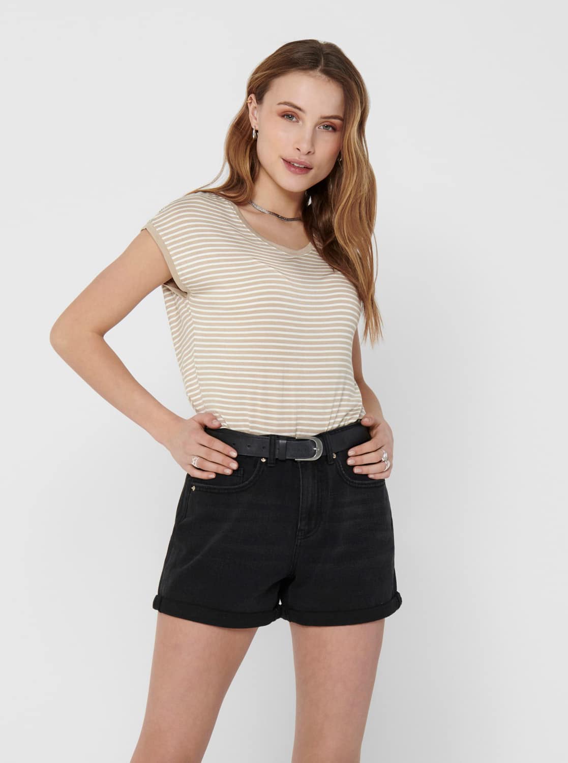 Žluté pruhované basic tričko ONLY Wilma