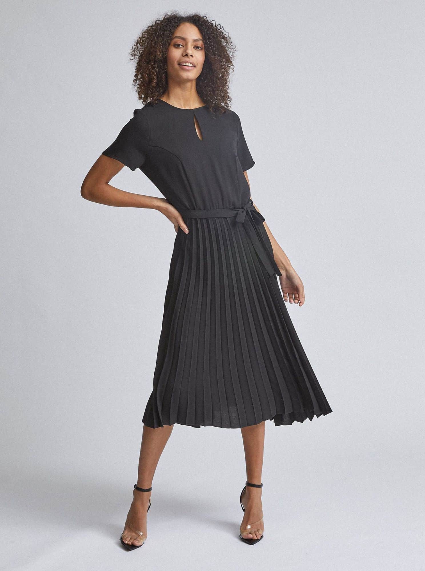 Černé plisované midišaty Dorothy Perkins