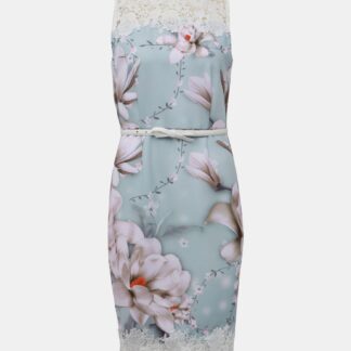 Mentolové květované šaty s páskem Dorothy Perkins