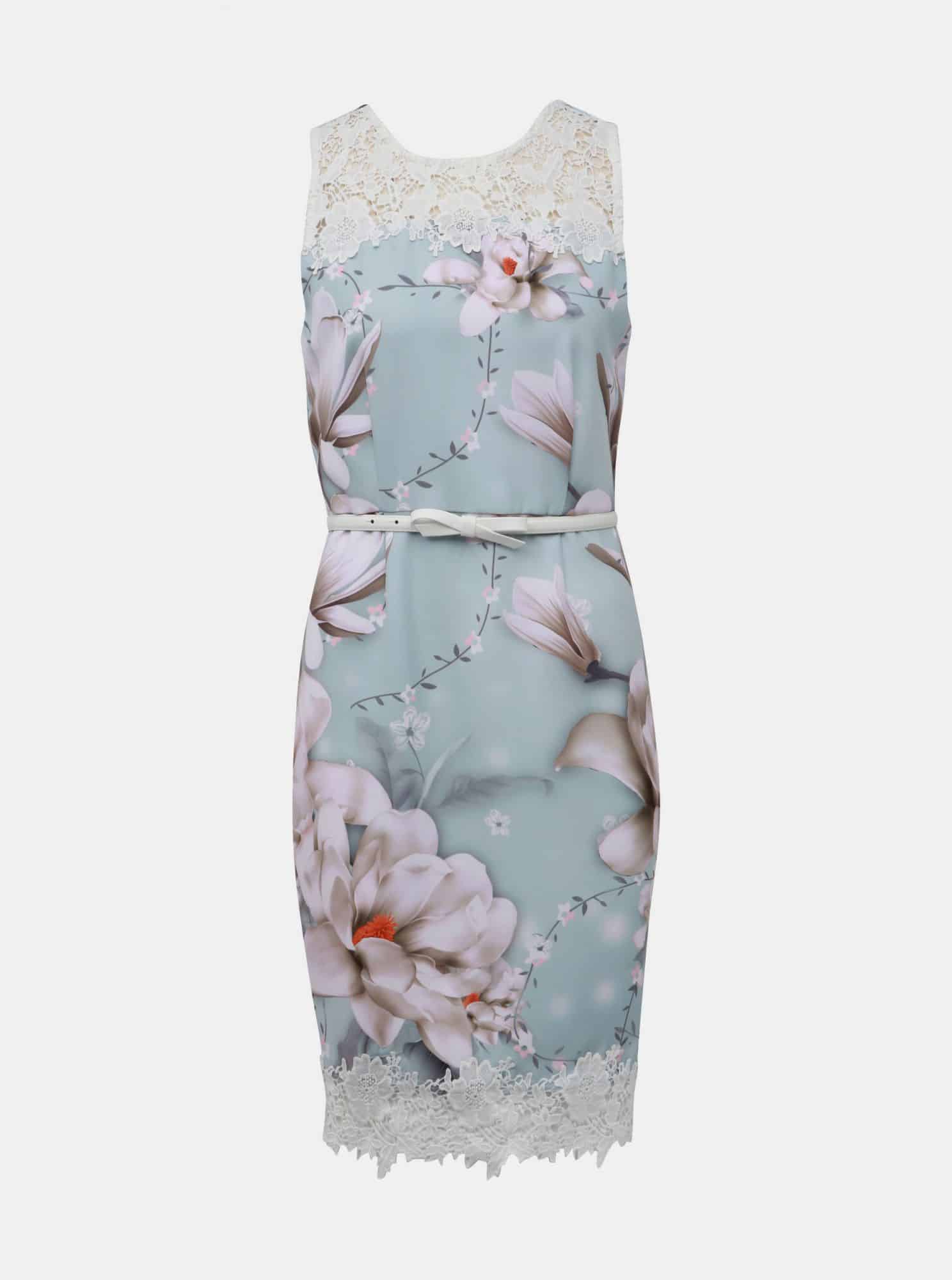 Mentolové květované šaty s páskem Dorothy Perkins