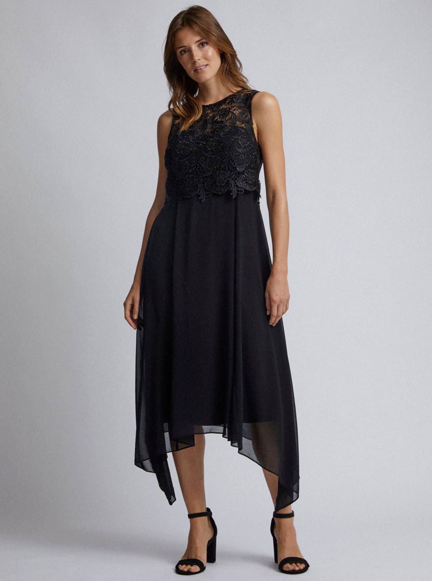 Černé midišaty s krajkou Dorothy Perkins Aurora