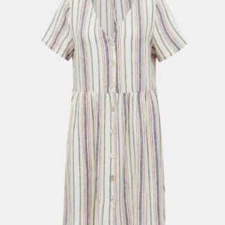 Krémové lněné pruhované šaty ONLY Alfina
