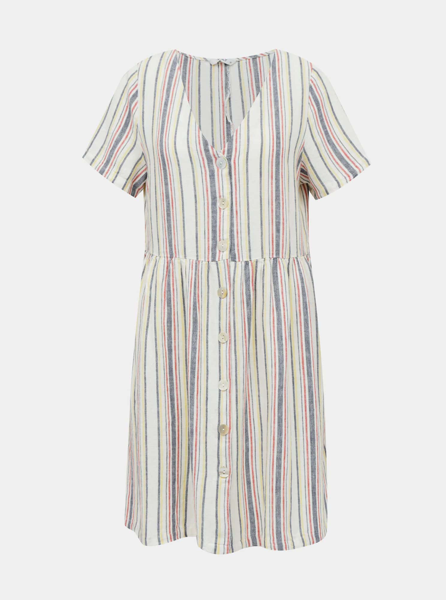 Krémové lněné pruhované šaty ONLY Alfina