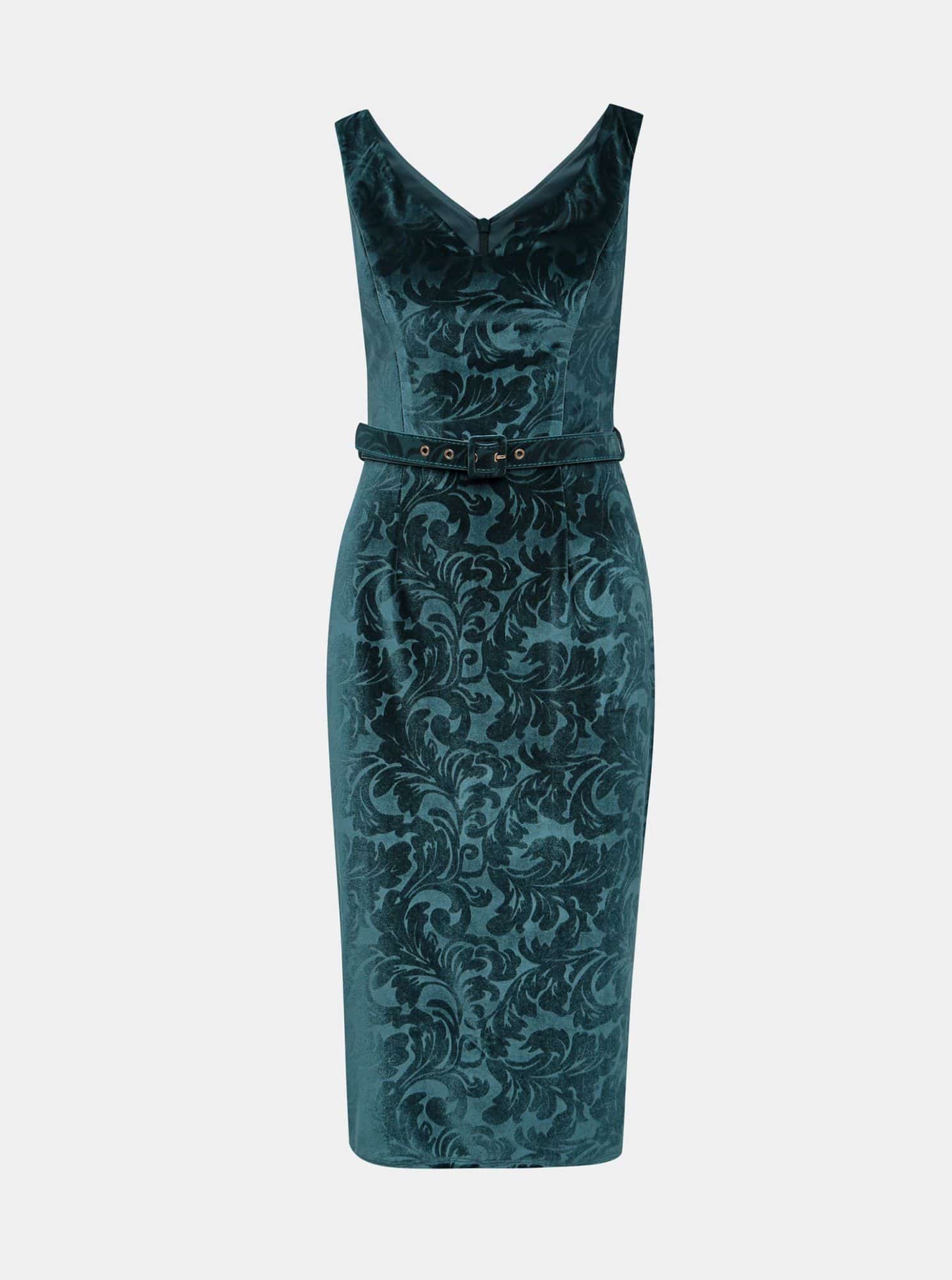 Modré květované sametové pouzdrové šaty Dorothy Perkins