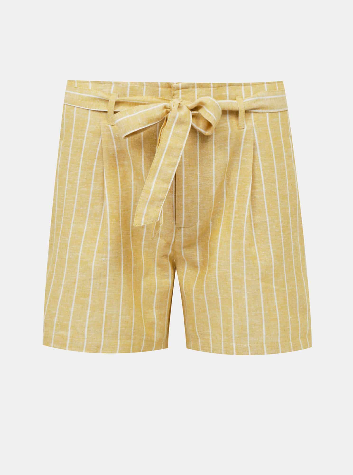 Žluté pruhované kraťasy s příměsí lnu ONLY Paloma