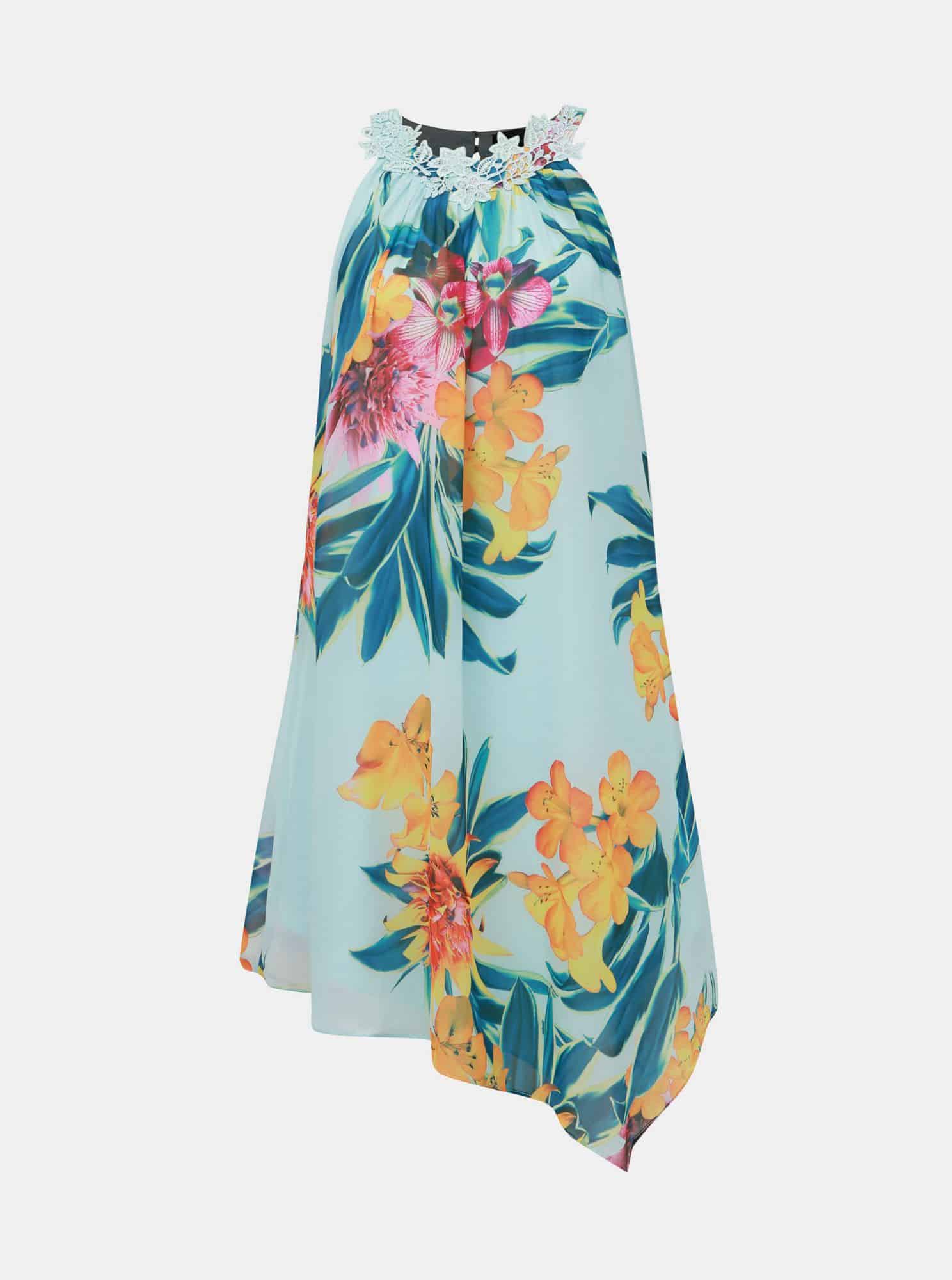 Světle modré květované asymetrické šaty Dorothy Perkins