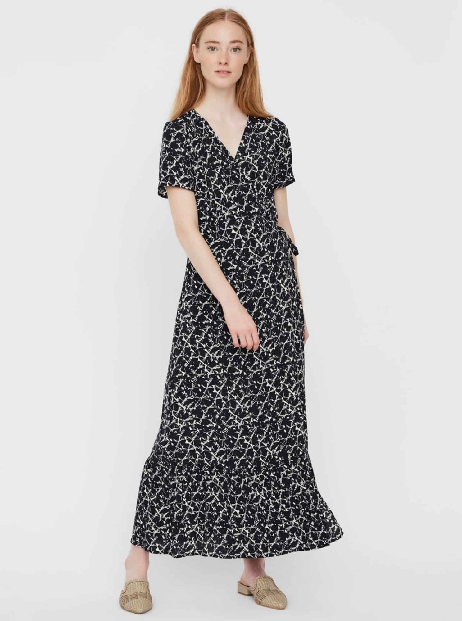 Tmavě modré vzorované zavinovací maxišaty VERO MODA Nille