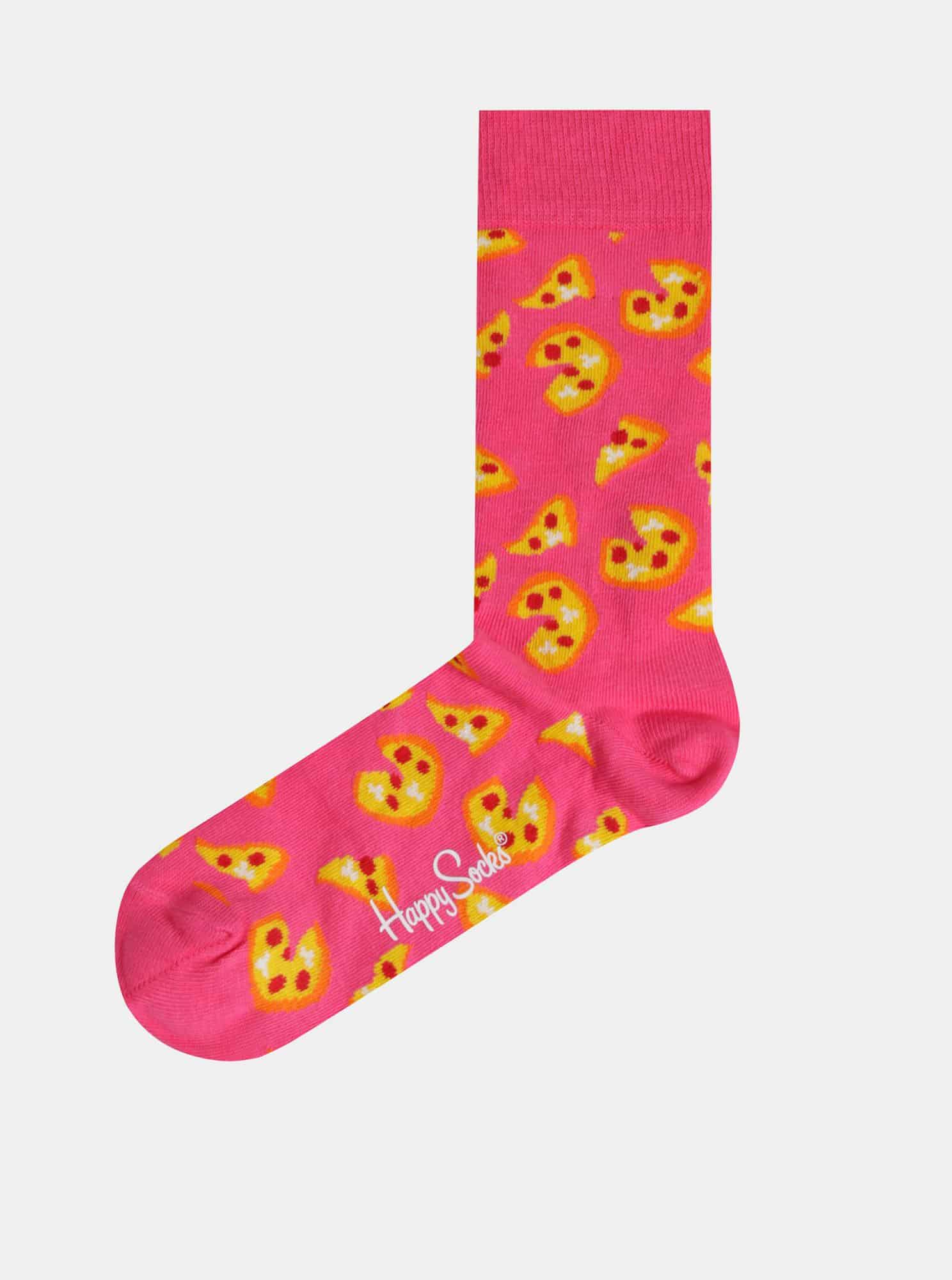 Růžové vzorované ponožky Happy Socks Pizza