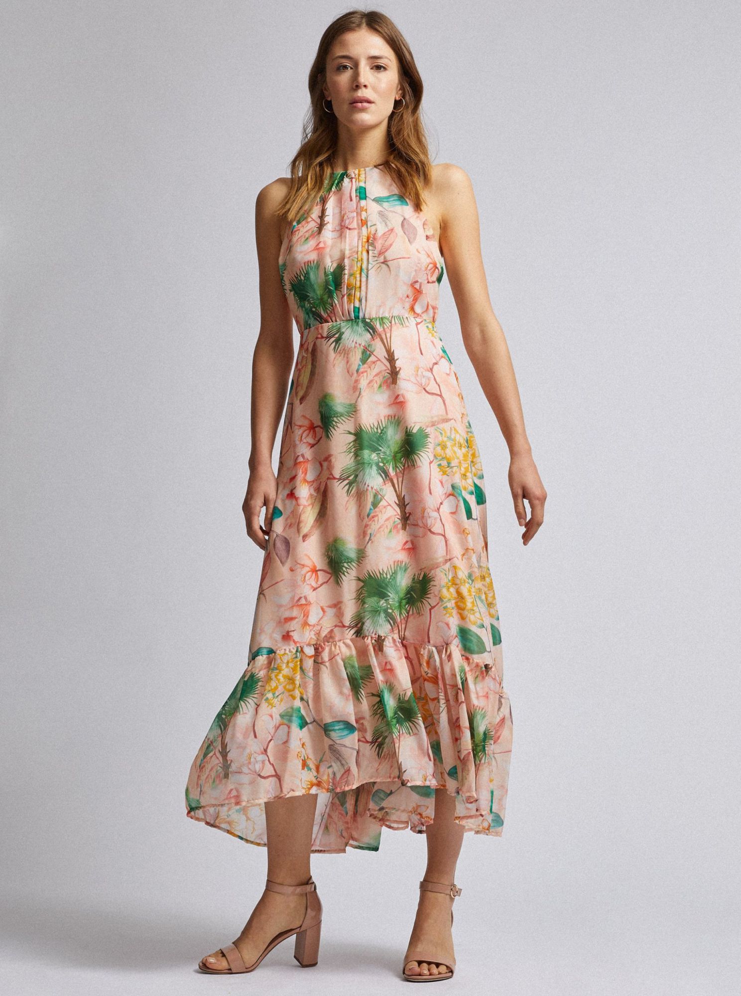 Meruňkové květované maxišaty Dorothy Perkins